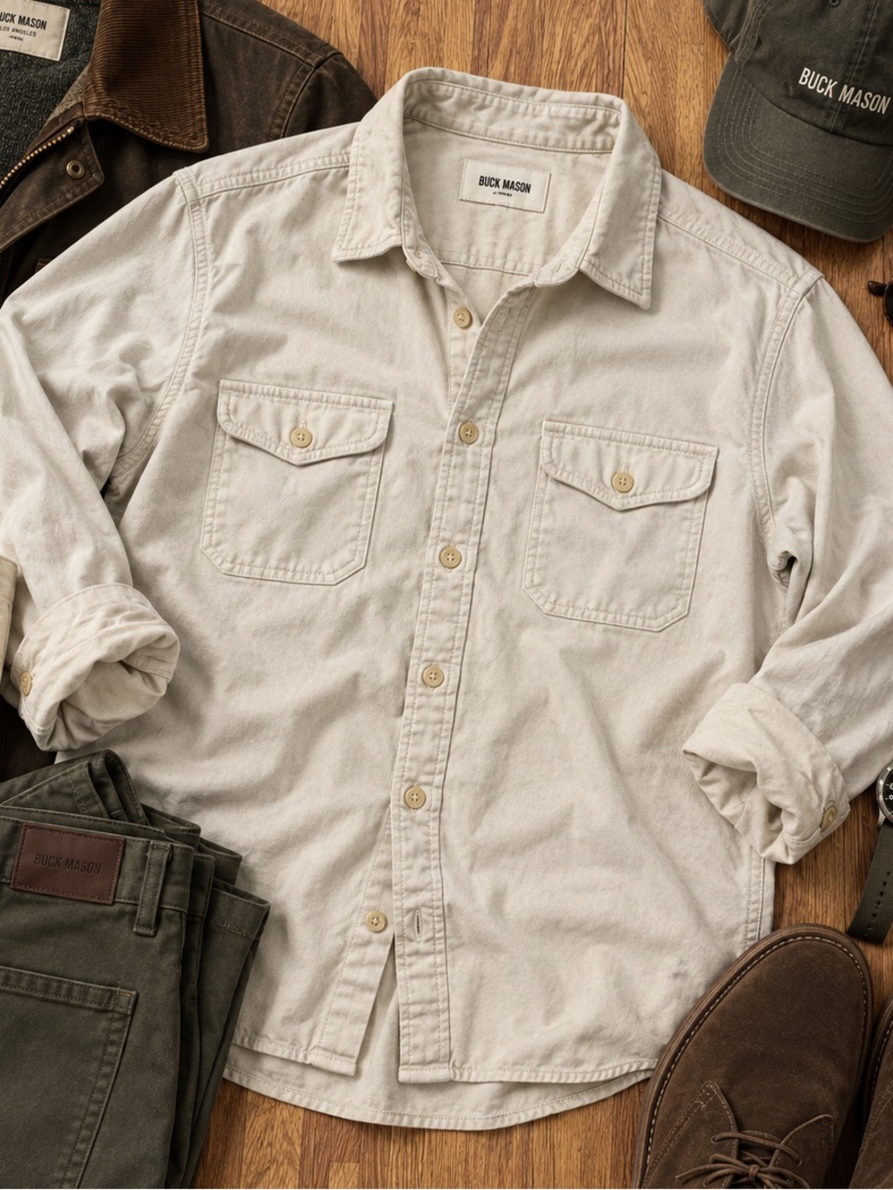Buck Mason Cream Button-Down Workshirt